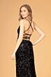 Elizabeth K GL3080 Ruched Top Lace-Up Sequin Velvet Dress