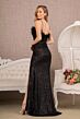 Elizabeth K GL3113 Feather Neckline Ruched Glitter Dress