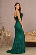 Elizabeth K GL3113 Feather Neckline Ruched Glitter Dress