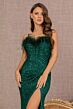 Elizabeth K GL3113 Feather Neckline Ruched Glitter Dress