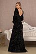 Elizabeth K GL3122 Feather Cuff V-Back Sequin Dress