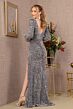 Elizabeth K GL3122 Feather Cuff V-Back Sequin Dress