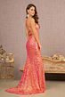 Elizabeth K GL3127 High Slit Lace-Up Back Sequin Dress