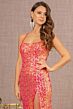 Elizabeth K GL3127 High Slit Lace-Up Back Sequin Dress