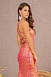 Elizabeth K GL3127 High Slit Lace-Up Back Sequin Dress
