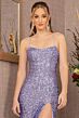 Elizabeth K GL3127 High Slit Lace-Up Back Sequin Dress