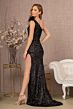Elizabeth K GL3129 Cutaway Slit One Shoulder Sequin Dress