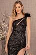 Elizabeth K GL3129 Cutaway Slit One Shoulder Sequin Dress