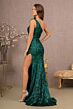 Elizabeth K GL3129 Cutaway Slit One Shoulder Sequin Dress