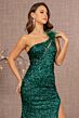 Elizabeth K GL3129 Cutaway Slit One Shoulder Sequin Dress