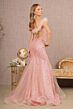 GLS by Gloria GL3130 Feather Strap Godet Skirt Sequin Dress