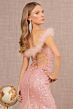 GLS by Gloria GL3130 Feather Strap Godet Skirt Sequin Dress