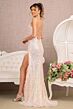 GLS by Gloria GL3131 Feather Slit Lace-Up Sequin Dress