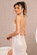 GLS by Gloria GL3131 Feather Slit Lace-Up Sequin Dress