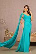 Elizabeth K GL3136 Cape Sleeve Asymmetric Neckline Glitter Dress