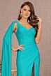 Elizabeth K GL3136 Cape Sleeve Asymmetric Neckline Glitter Dress