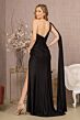 Elizabeth K GL3136 Cape Sleeve Asymmetric Neckline Glitter Dress