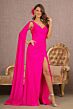 Elizabeth K GL3136 Cape Sleeve Asymmetric Neckline Glitter Dress