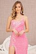 Elizabeth K GL3142 Sharkbite Slit Lace-Up Back Sequin Velvet Dress