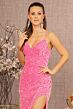 Elizabeth K GL3145 Strappy Back Sharkbite Slit Sequin Velvet Dress