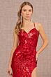 Elizabeth K GL3146 Sharkbite Slit Sweetheart Neck Sequin Dress