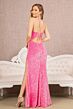 Elizabeth K GL3147 Cutaway Slit Plunging Neck Sequin Velvet Dress