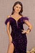 Elizabeth K GL3149 Feather Sleeve Cutaway Slit Velvet Dress