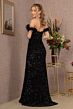 Elizabeth K GL3149 Feather Sleeve Cutaway Slit Velvet Dress