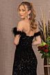 Elizabeth K GL3149 Feather Sleeve Cutaway Slit Velvet Dress