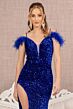 Elizabeth K GL3149 Feather Sleeve Cutaway Slit Velvet Dress