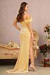 Elizabeth K GL3149 Feather Sleeve Cutaway Slit Velvet Dress