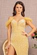 Elizabeth K GL3149 Feather Sleeve Cutaway Slit Velvet Dress
