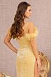 Elizabeth K GL3149 Feather Sleeve Cutaway Slit Velvet Dress