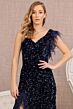 GLS by Gloria GL3154 Feather Slit Asymmetric Neckline Dress