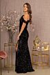 Elizabeth K GL3159 Split Bishop Sleeve Asymmetric Sequin Dress