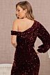 Elizabeth K GL3159 Split Bishop Sleeve Asymmetric Sequin Dress
