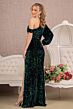 Elizabeth K GL3159 Split Bishop Sleeve Asymmetric Sequin Dress