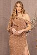 Elizabeth K GL3159 Split Bishop Sleeve Asymmetric Sequin Dress