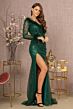 GLS by Gloria GL3160 Feather Cuff Beaded One-Shoulder Dress