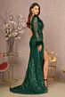 GLS by Gloria GL3160 Feather Cuff Beaded One-Shoulder Dress