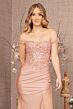Elizabeth K GL3162 Side Slit Floral Corset Glitter Dress