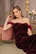 Elizabeth K GL3163 Feather Strap Side Tail Sequin Velvet Dress