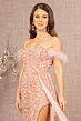 Elizabeth K GL3163 Feather Strap Side Tail Sequin Velvet Dress