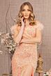 GLS by Gloria GL3164 Feather Neckline High Slit Sequin Dress
