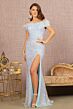 GLS by Gloria GL3164 Feather Neckline High Slit Sequin Dress