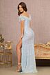 GLS by Gloria GL3164 Feather Neckline High Slit Sequin Dress