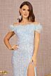GLS by Gloria GL3164 Feather Neckline High Slit Sequin Dress