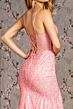 GLS by Gloria GL3201 Plunging Neckline Lace-Up Glitter Dress