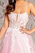 GLS by Gloria GL3249 Slit Skirt Illusion Corset Lace-Up Dress