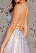 GLS by Gloria GL3252 Slit Skirt Lace-Up Back Embroidered Dress